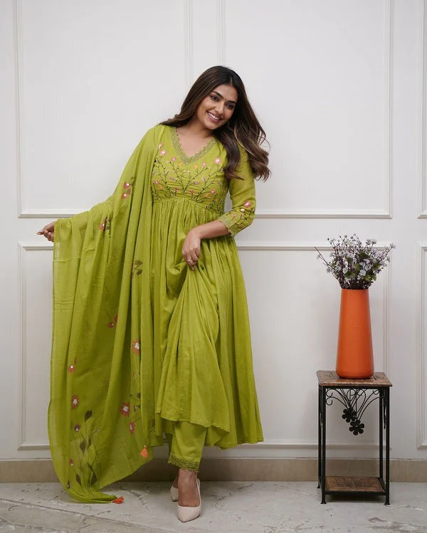 Beautiful Embroidery and Sequence Work Set For Women (Green) - Image 6