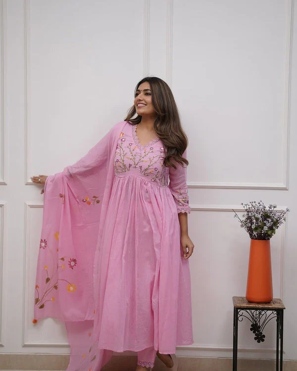 Beautiful Embroidery and Sequence Work Set For Women (Pink) - Image 3