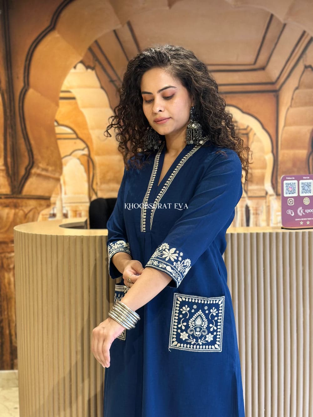 Blue Beautiful Cotton Slub with Both Sides Pocket - Image 3
