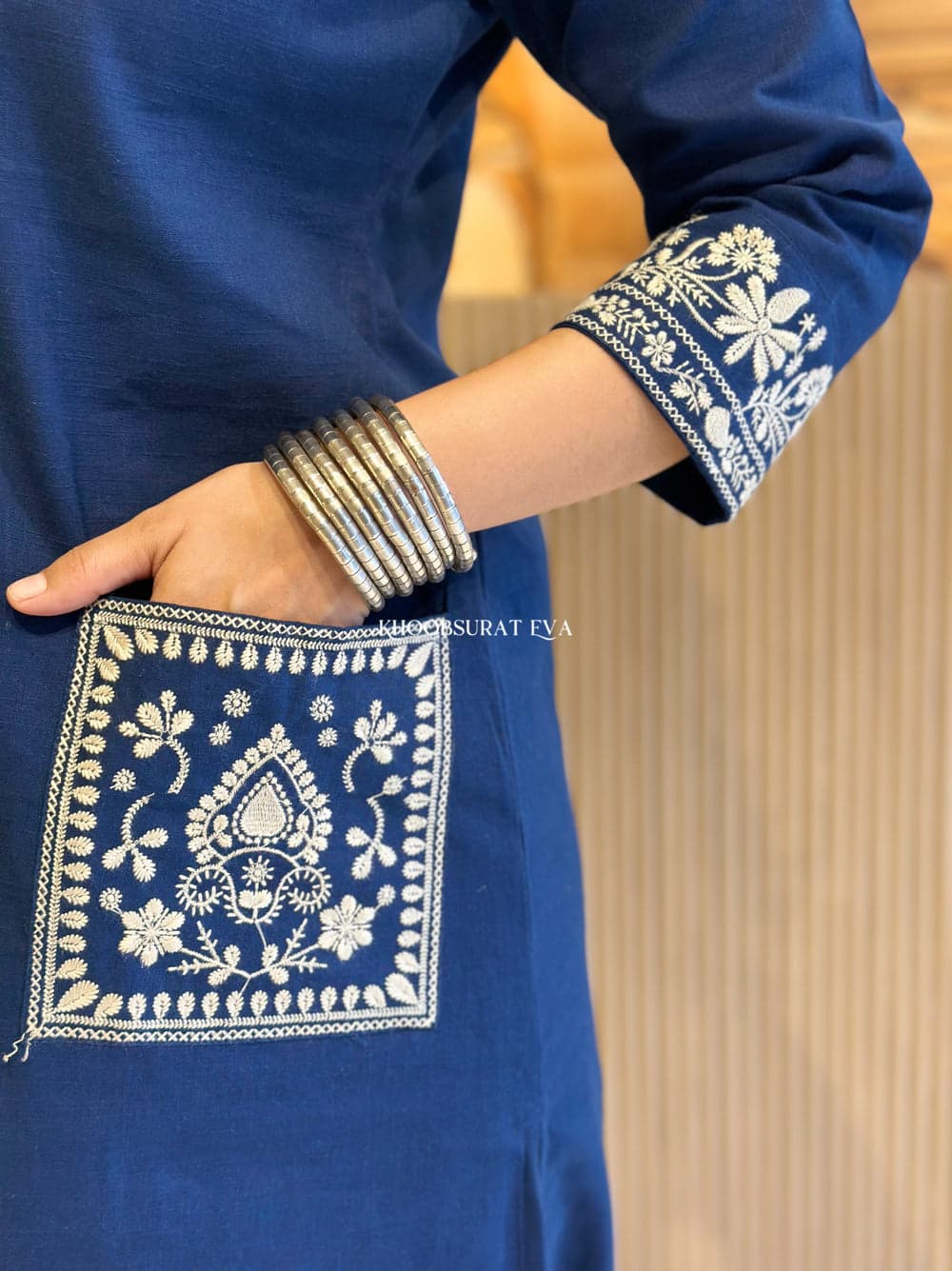 Blue Beautiful Cotton Slub with Both Sides Pocket - Image 6