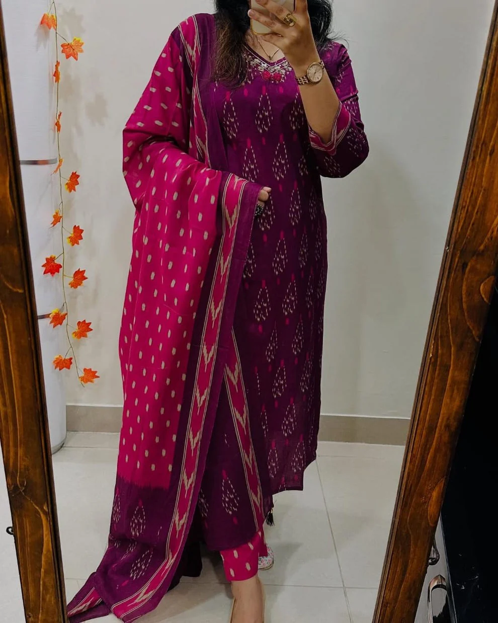 Designer Ikkat Print with Kurti Pant & Dupatta Set - Image 10
