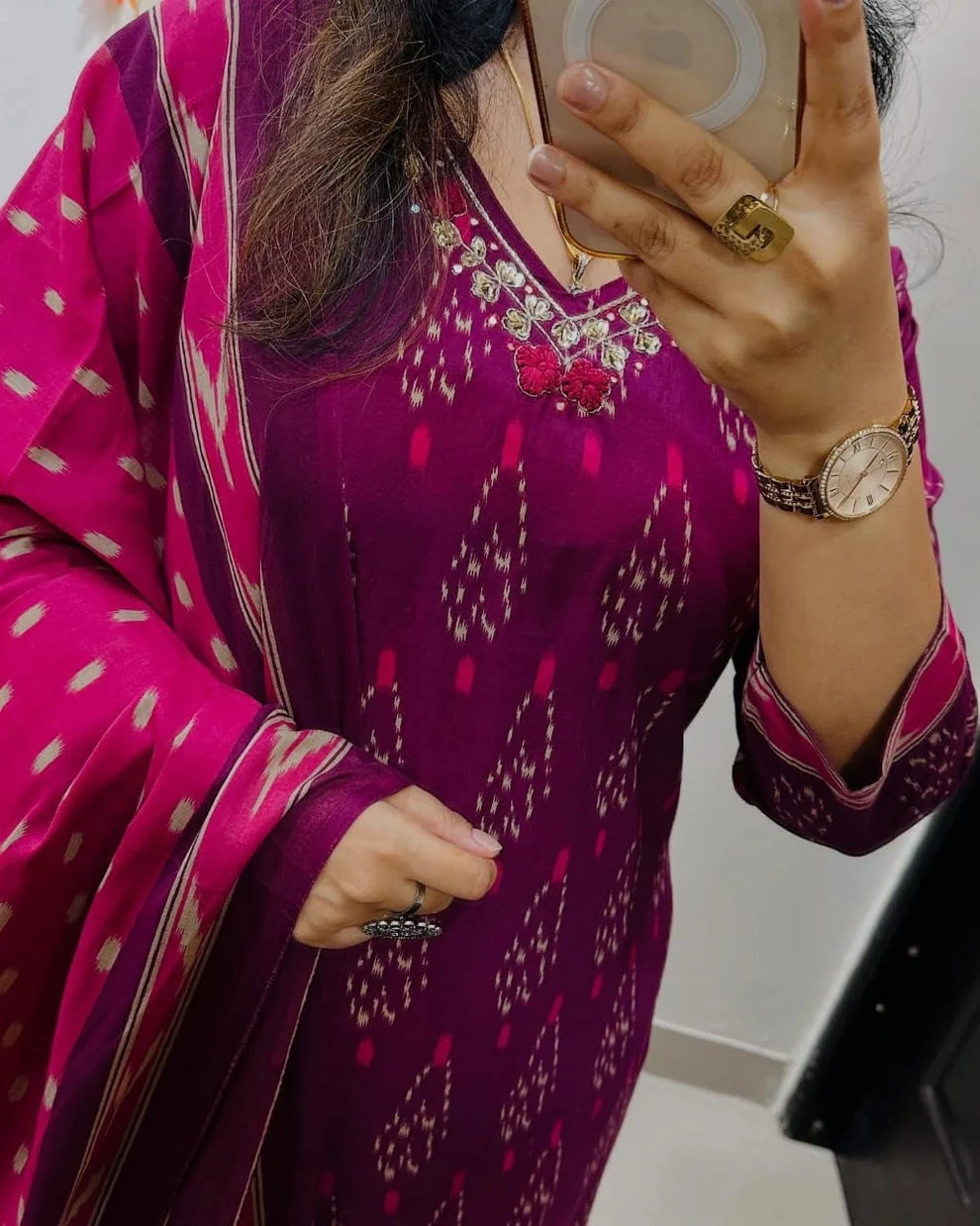 Designer Ikkat Print with Kurti Pant & Dupatta Set - Image 11