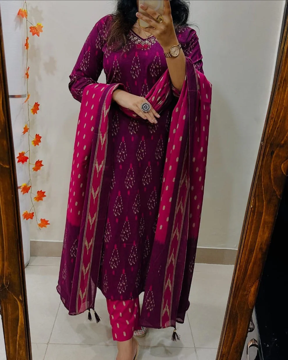 Designer Ikkat Print with Kurti Pant & Dupatta Set - Image 12