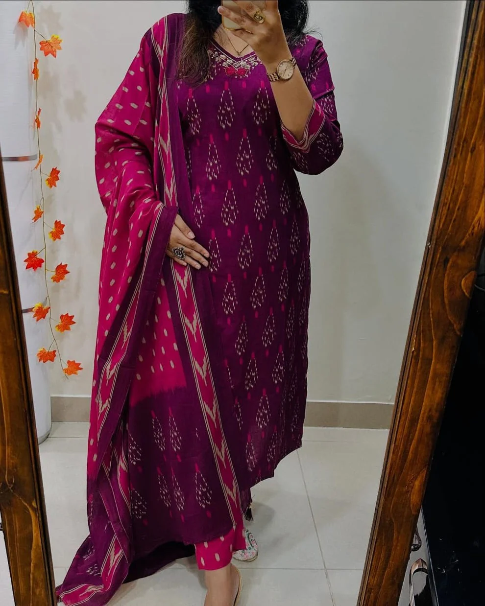 Designer Ikkat Print with Kurti Pant & Dupatta Set - Image 13