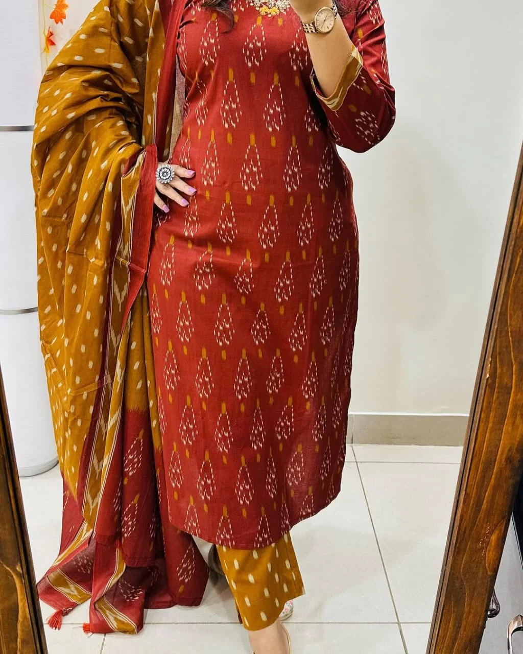 Designer Ikkat Print with Kurti Pant & Dupatta Set - Image 3