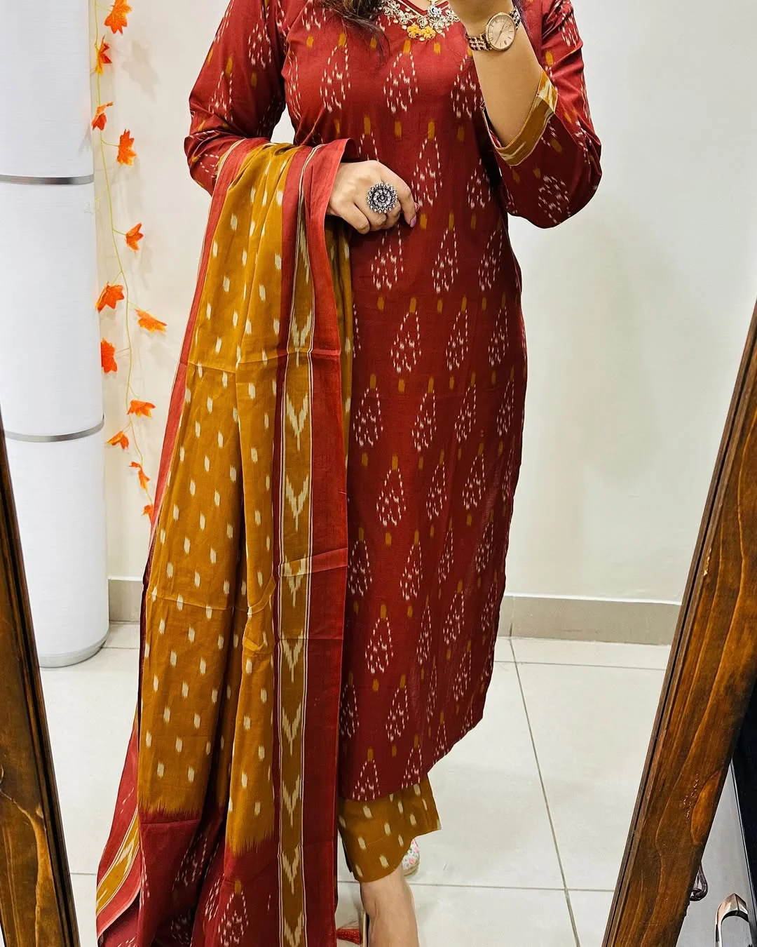 Designer Ikkat Print with Kurti Pant & Dupatta Set - Image 4