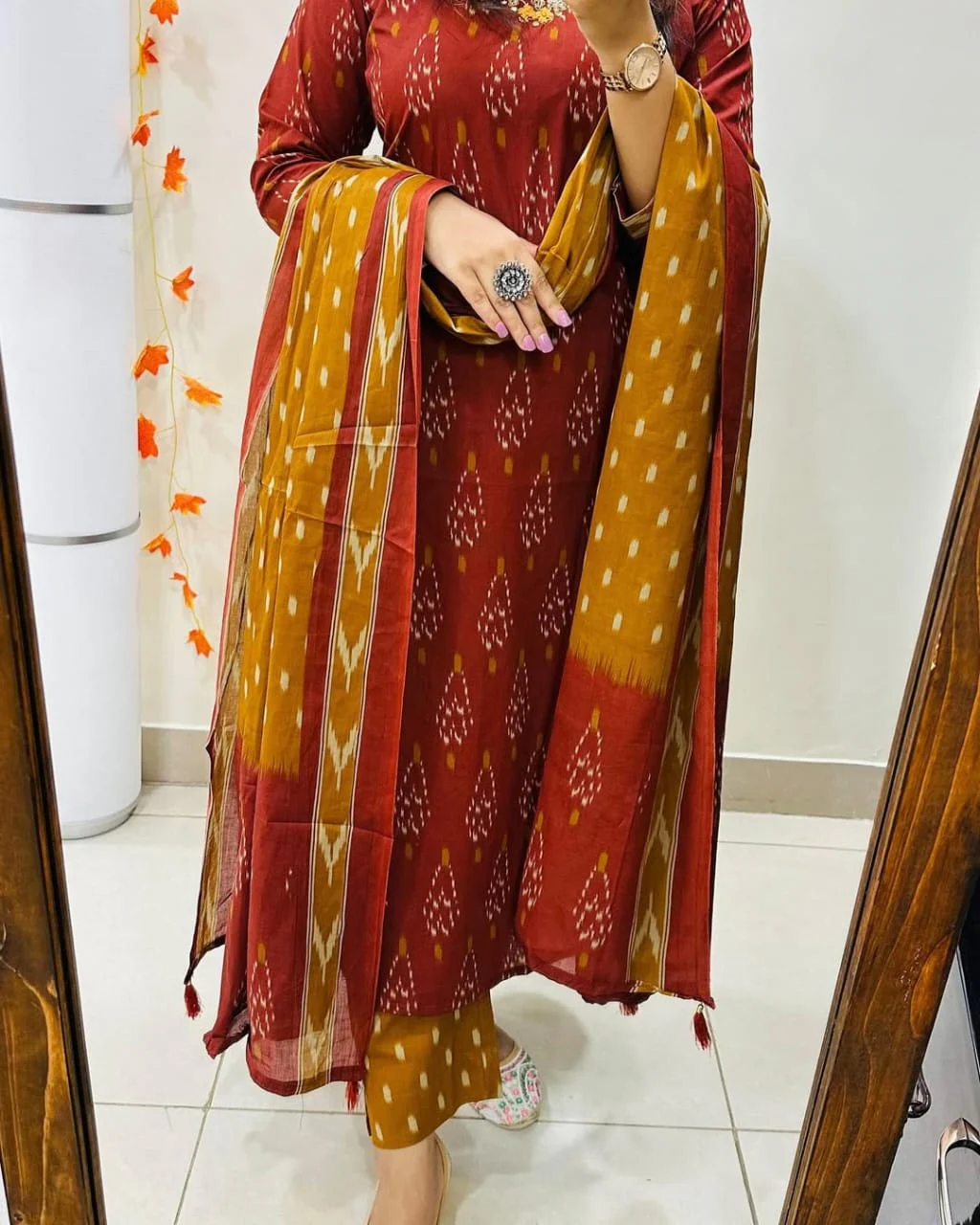 Designer Ikkat Print with Kurti Pant & Dupatta Set - Image 5