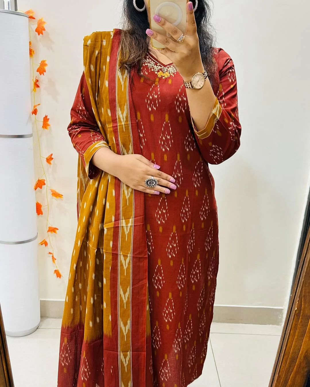 Designer Ikkat Print with Kurti Pant & Dupatta Set - Image 6