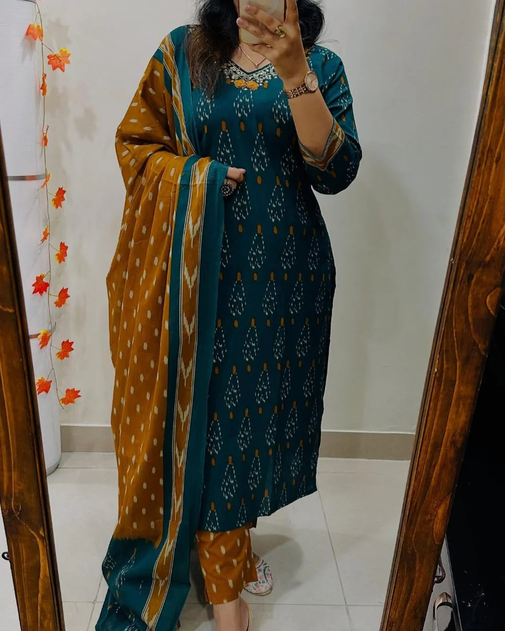 Designer Ikkat Print with Kurti Pant & Dupatta Set - Image 7