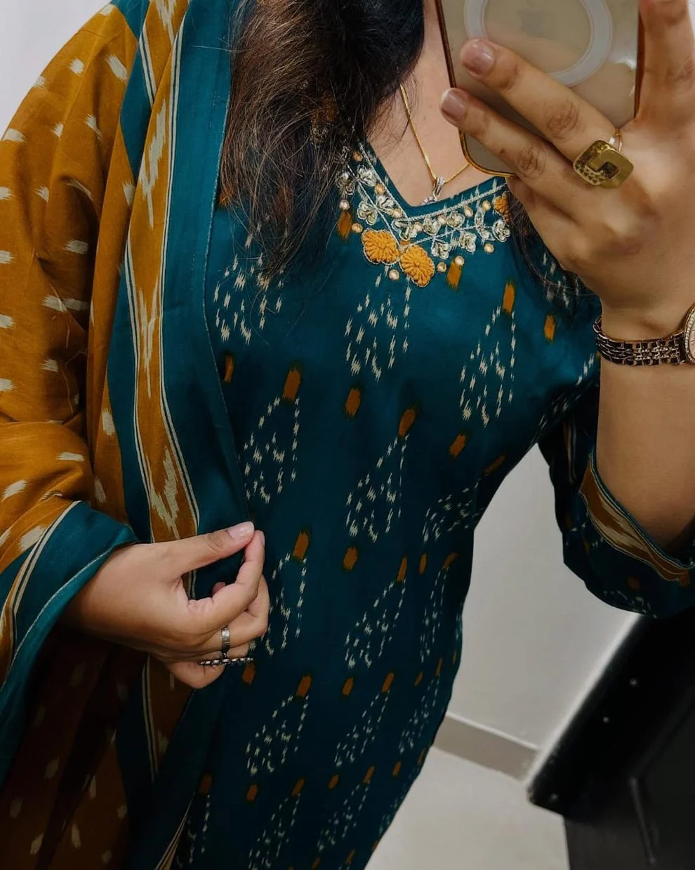 Designer Ikkat Print with Kurti Pant & Dupatta Set - Image 8