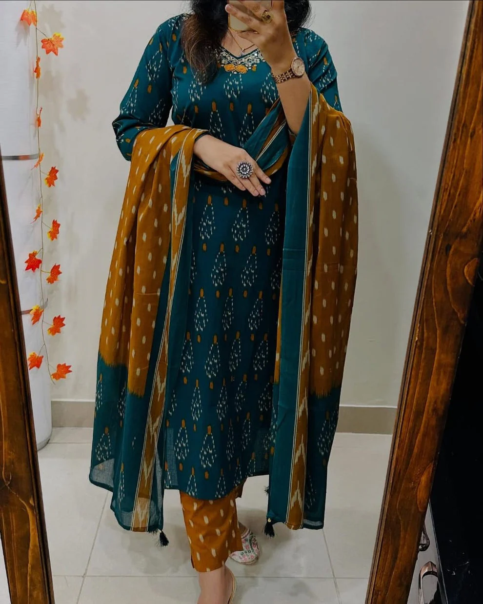 Designer Ikkat Print with Kurti Pant & Dupatta Set - Image 9