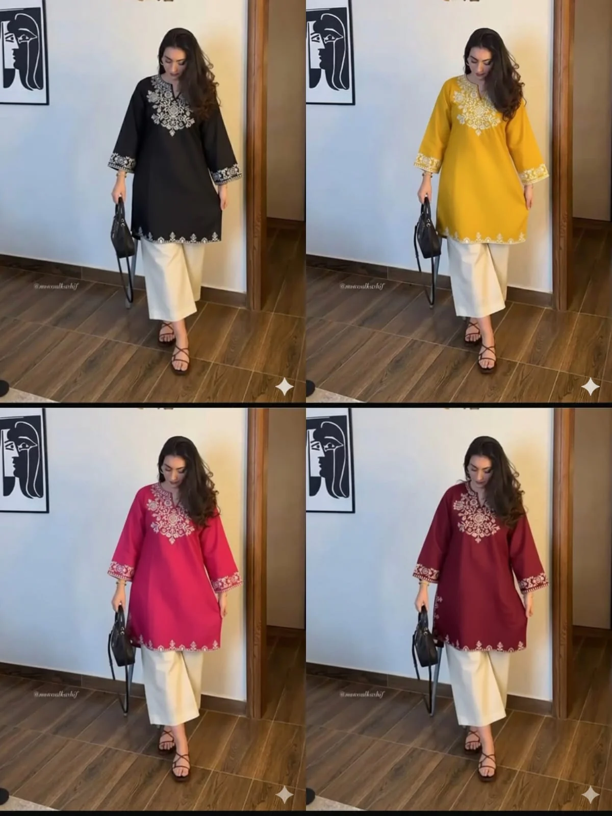 Embroidery Black Cotton Kurta Set with Palazzo Pants - Image 2