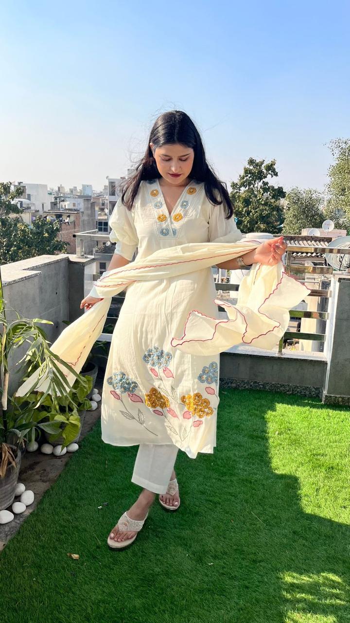 Ivory Bloom Embroidered Anarkali Kurta Set - Image 5