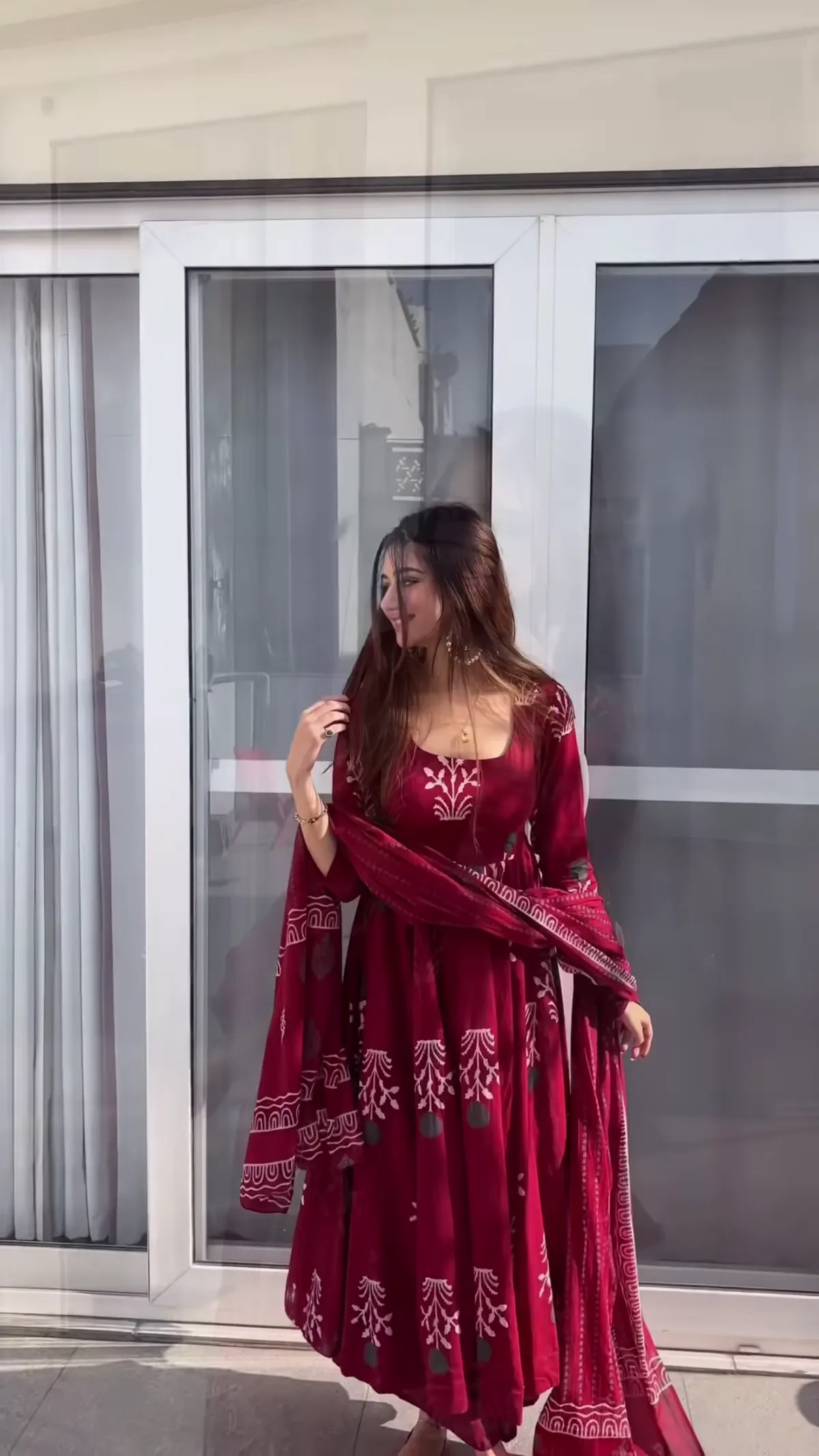 Maroon Handblock Anarkali Set - Image 3