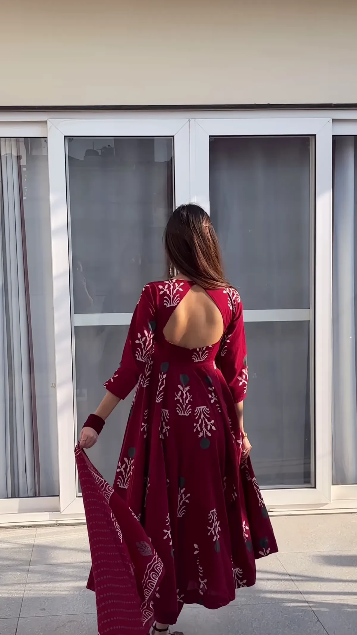 Maroon Handblock Anarkali Set - Image 5