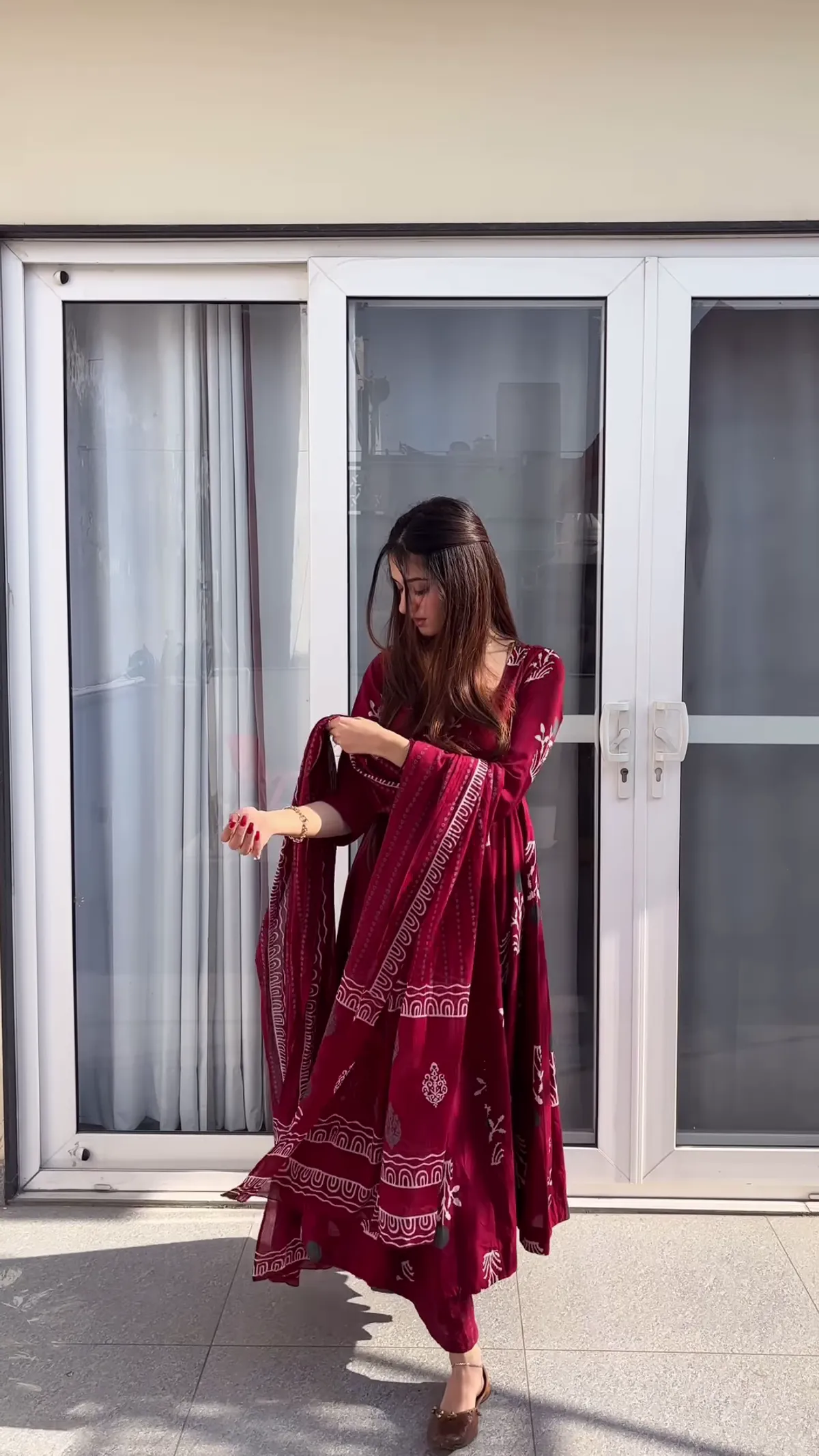 Maroon Handblock Anarkali Set - Image 6