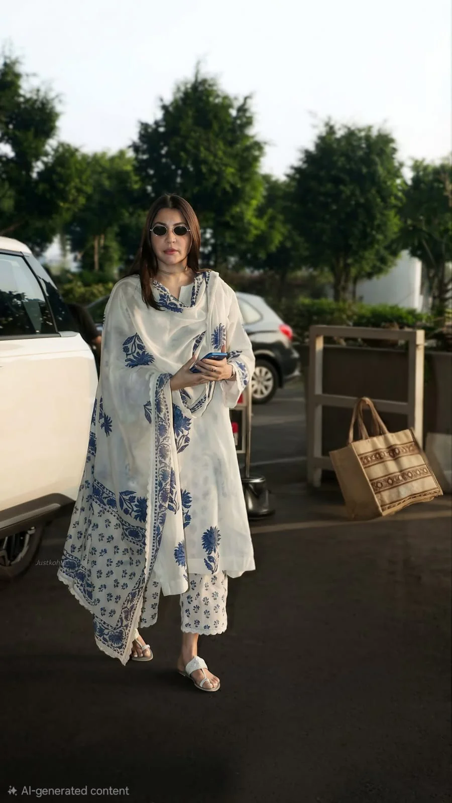 Noor Blue Floral Cotton Suit Set - Image 2