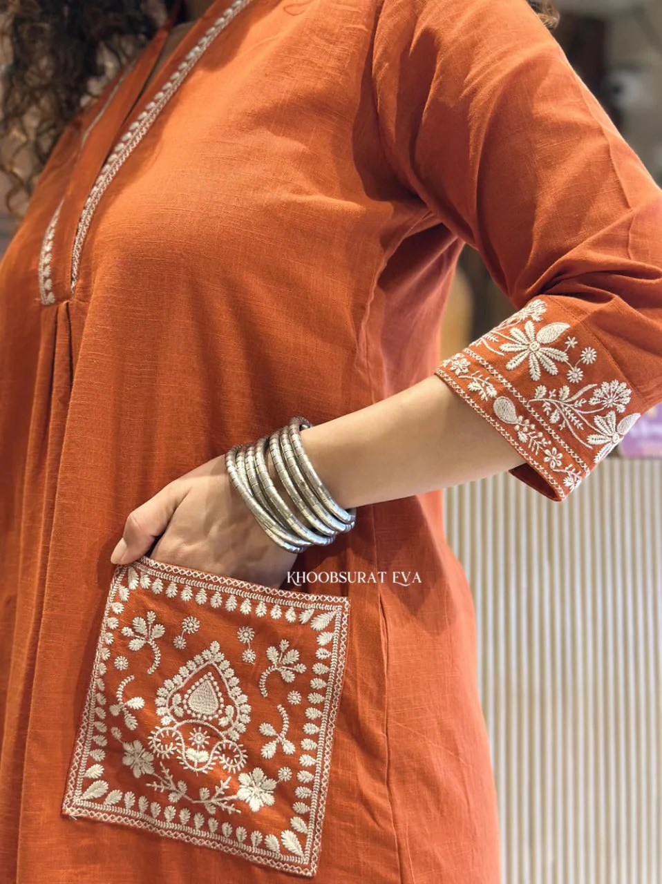 Orange Beautiful Cotton Slub with Both Sides Pocket - Image 3