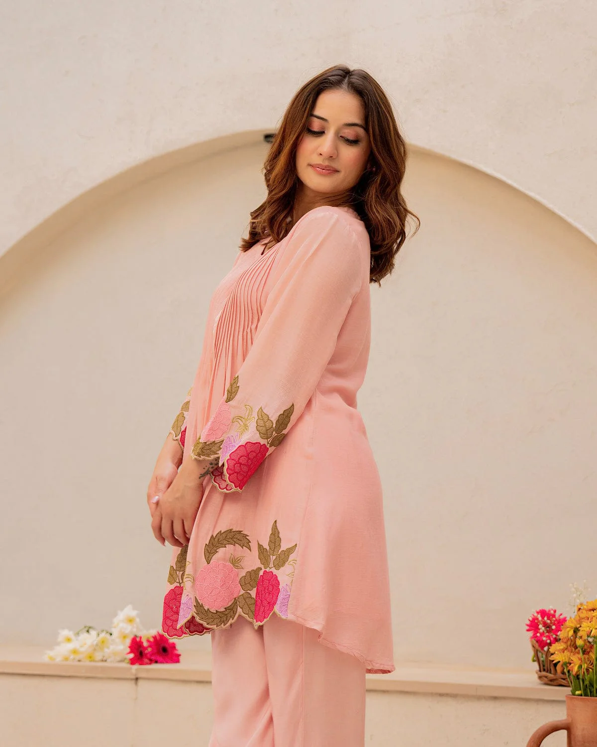 Peach Blossom Embroidered Kurta Set - Image 2