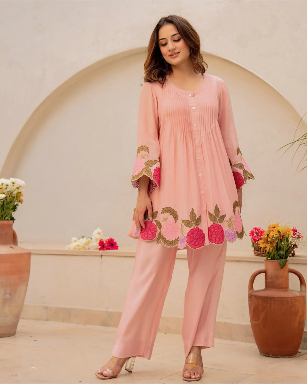 Peach Blossom Embroidered Kurta Set - Image 3