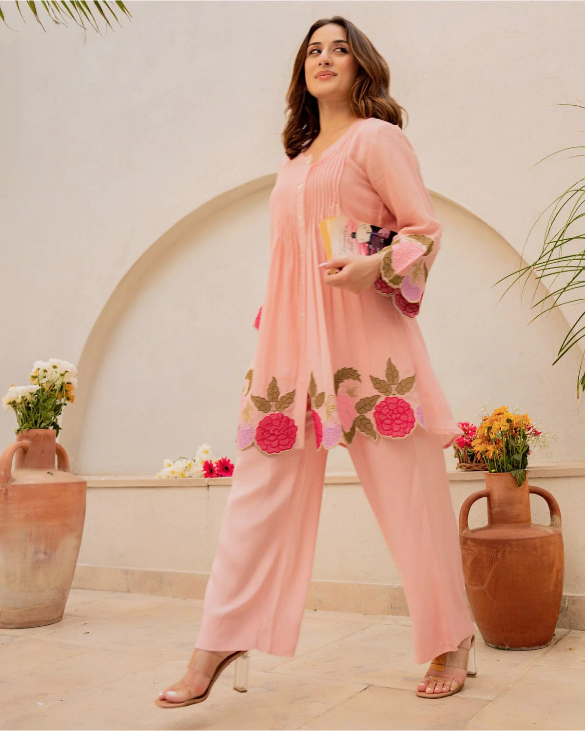 Peach Blossom Embroidered Kurta Set - Image 4