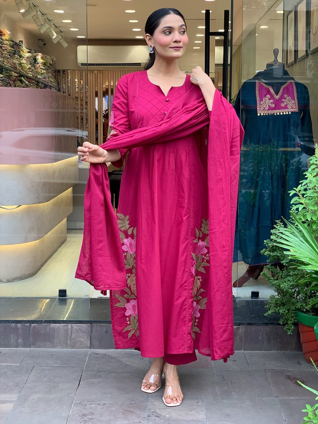Pink Premium Mul Cotton Kurti Set - Image 5