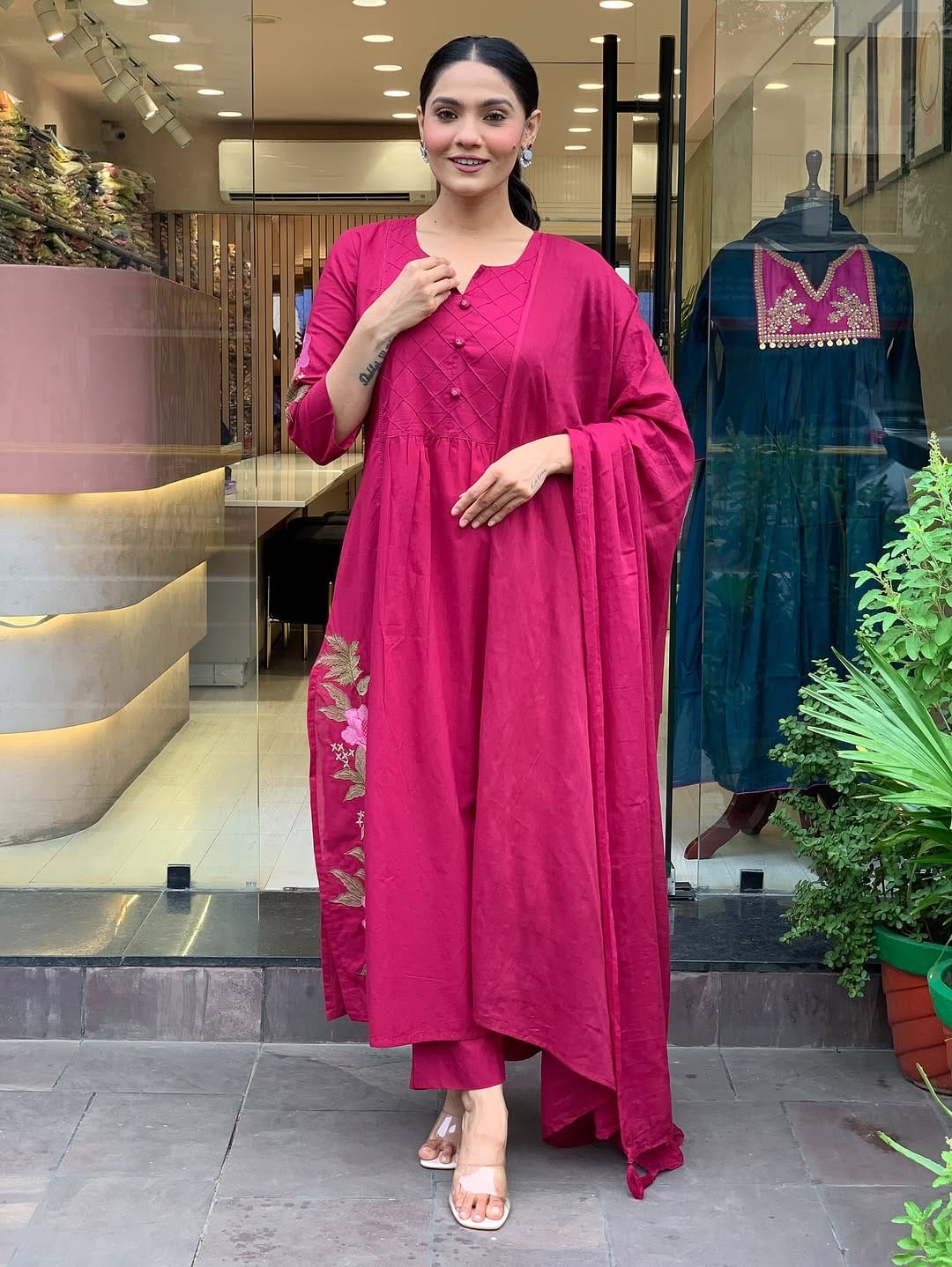 Pink Premium Mul Cotton Kurti Set - Image 7
