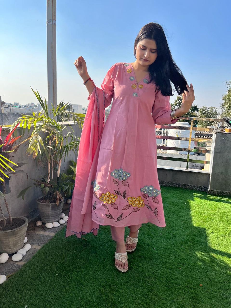 Rose Bloom Embroidered Kurta Set with Dupatta - Image 3