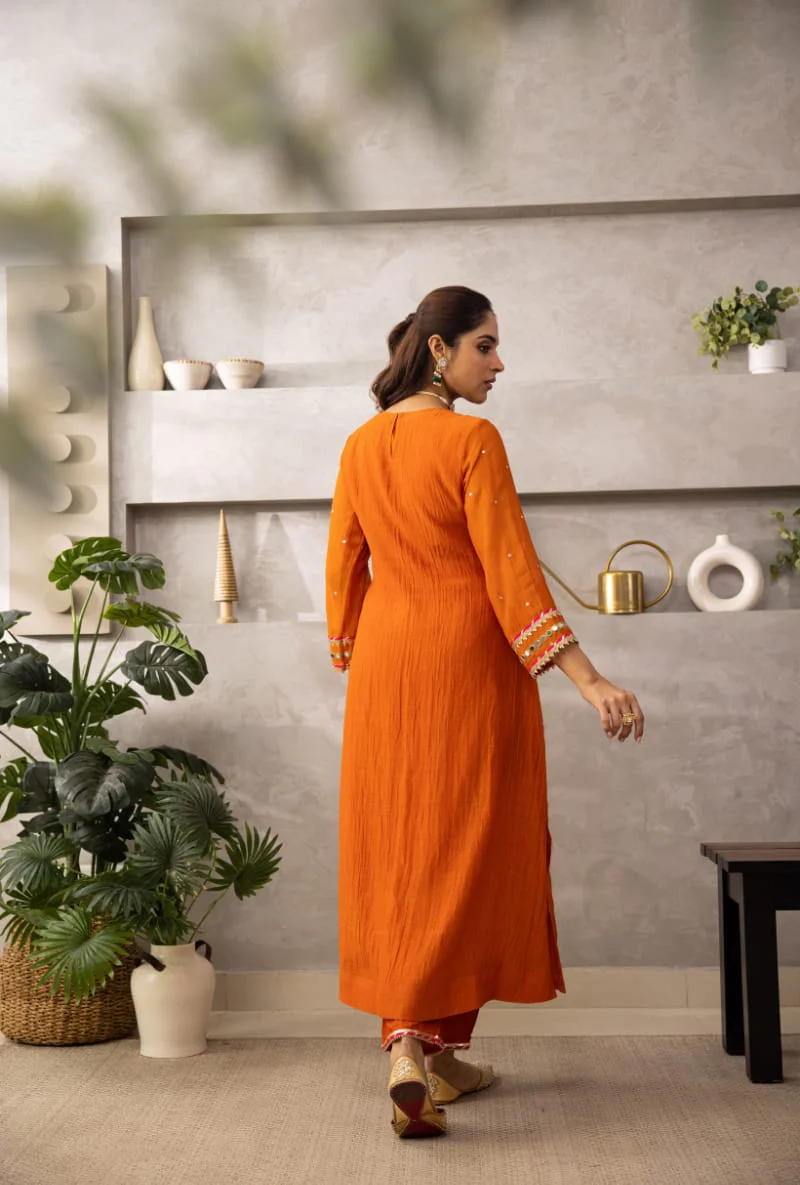 Rust Peacock Motif Laado Kurta Set - Image 4