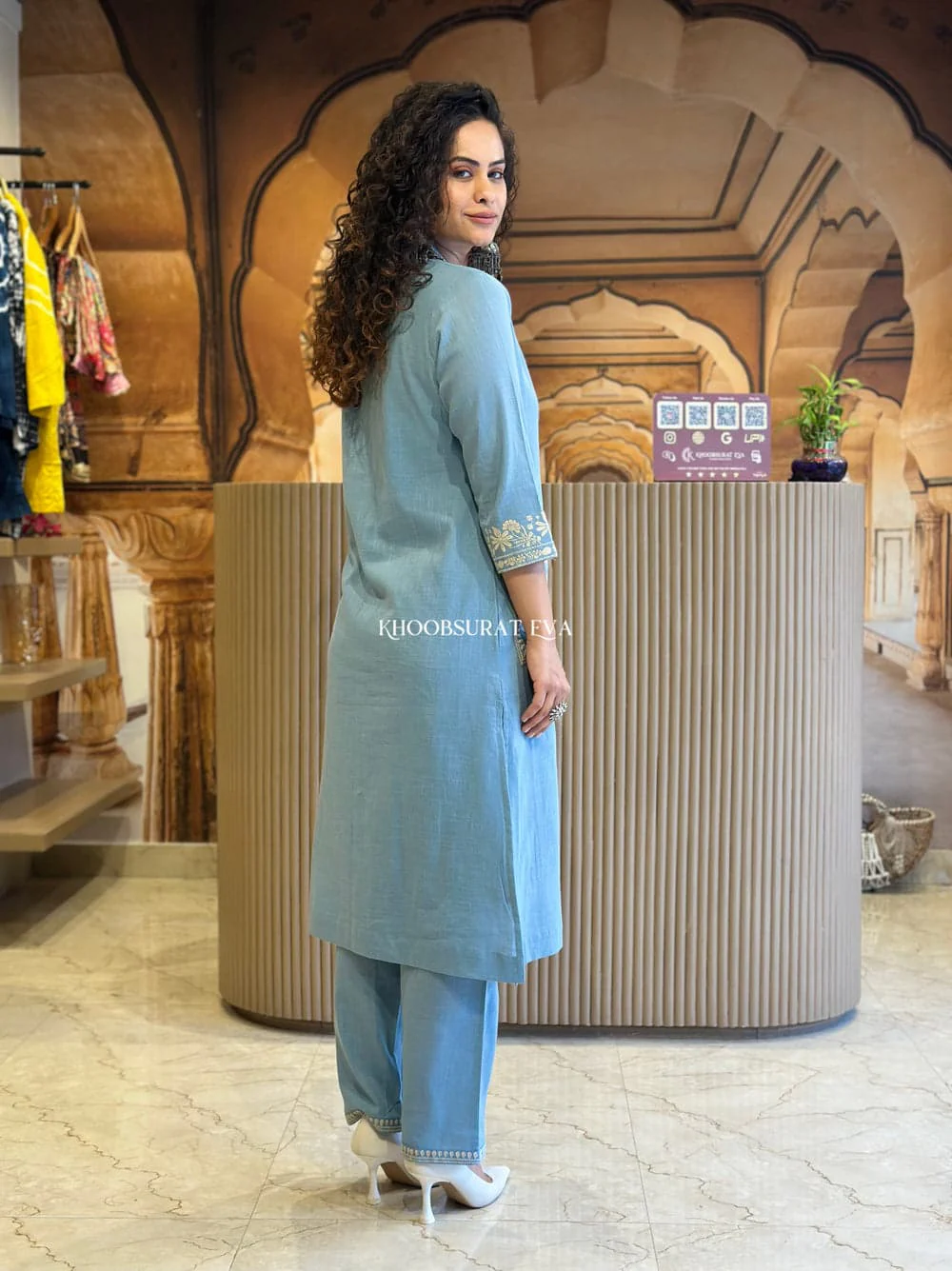 Sky Blue Beautiful Cotton Slub with Both Sides Pocket - Image 3