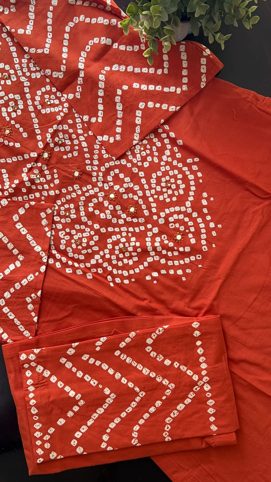 Women’s Bandhani Print Cotton Kurti Palazzo & Dupatta Set - Orange - Image 4