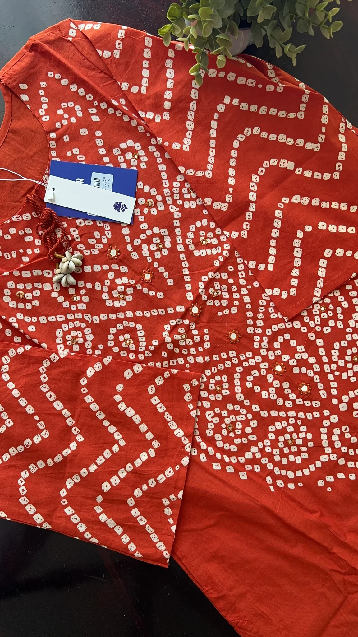 Women’s Bandhani Print Cotton Kurti Palazzo & Dupatta Set - Orange - Image 5