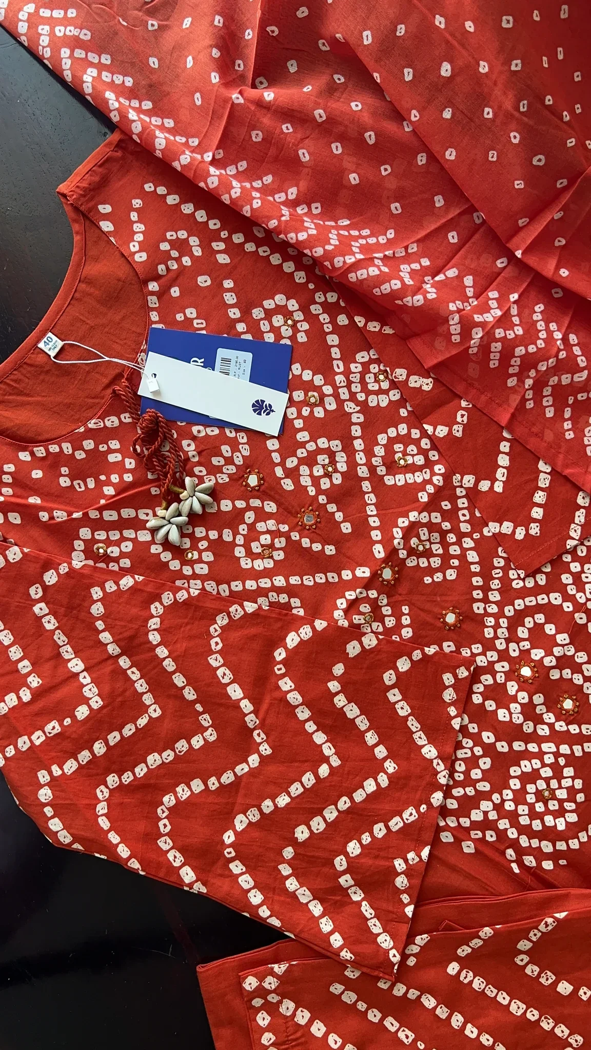 Women’s Bandhani Print Cotton Kurti Palazzo & Dupatta Set - Orange - Image 6