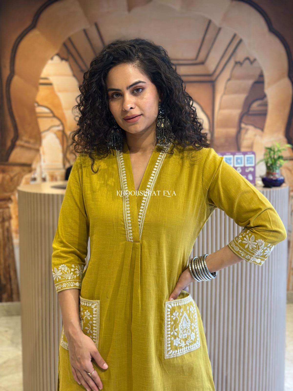 Yellow Beautiful Cotton Slub with Both Sides Pocket - Image 3