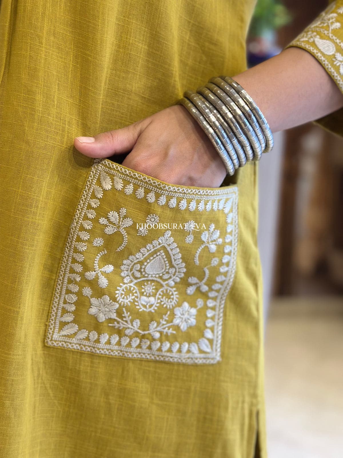 Yellow Beautiful Cotton Slub with Both Sides Pocket - Image 6