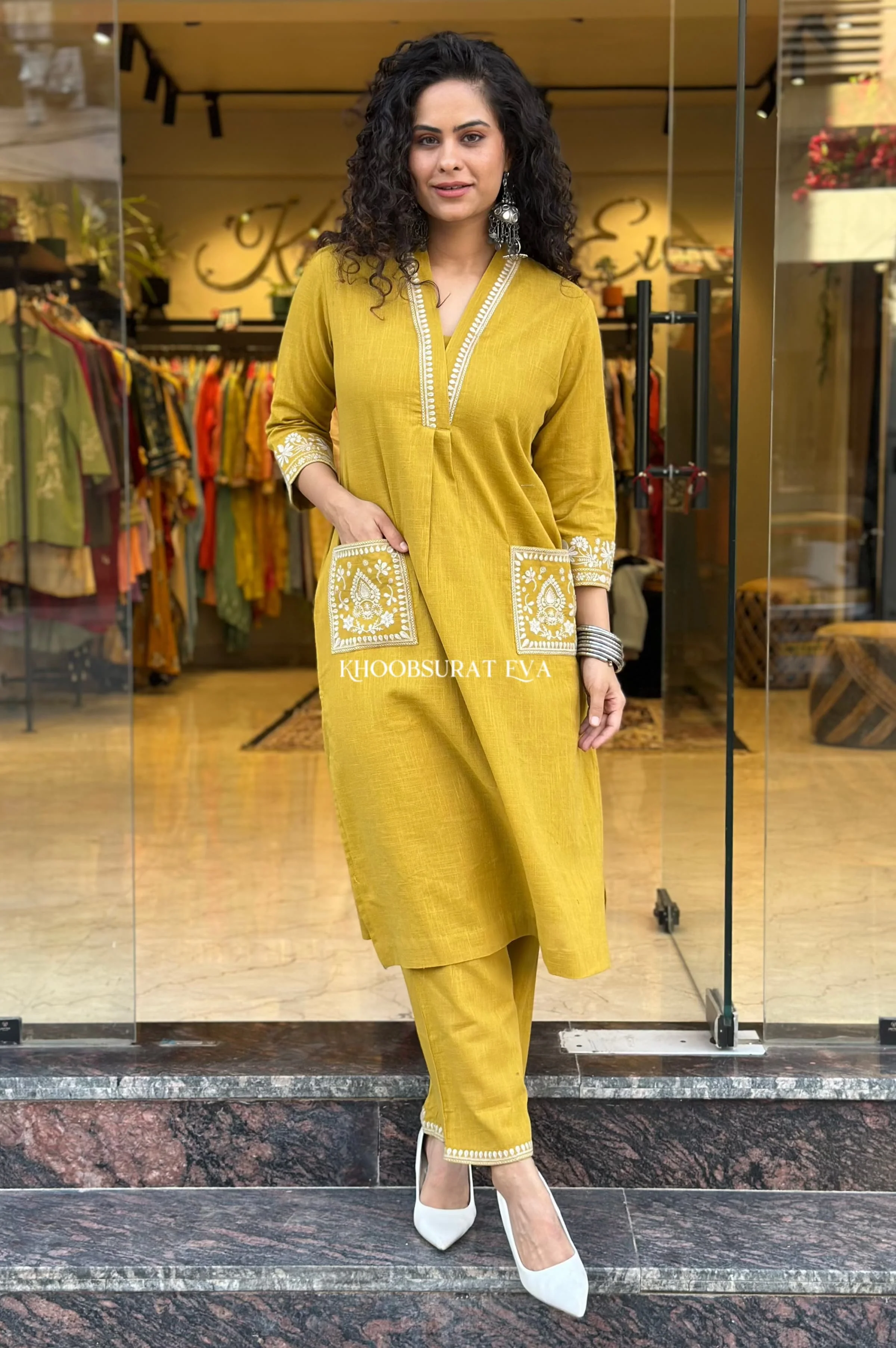 Yellow Beautiful Cotton Slub with Both Sides Pocket - Image 8
